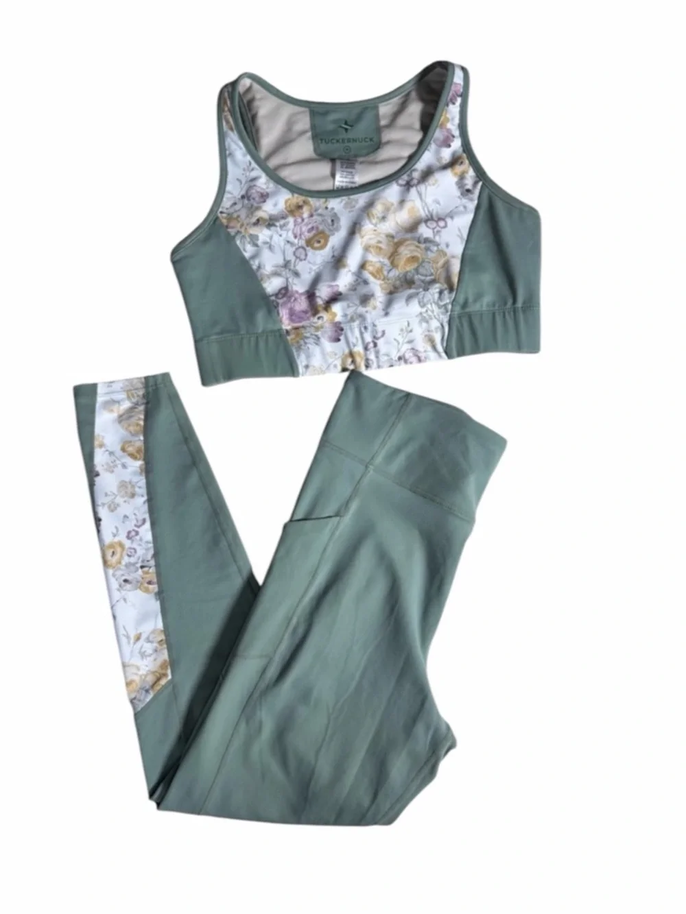 Tuckernuck Floral Activewear Set Leggings Sports Bra Sage Green Medium Matching